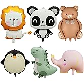 6 Pcs Cute Animal Balloons Giant Jungle Safari Animal Foil Balloons Set for Lions pandas, dinosaurs, elephants, penguins, and bears for Wildlife Theme Zoo Birthday Baby Shower Party Decor Supplies