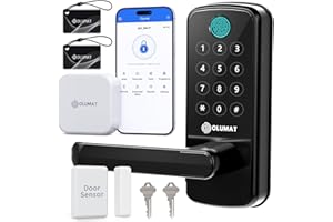 OLUMAT Smart Door Lock with WiFi Gateway, Keyless Entry Door Lock with Handle - Smart Locks for Front Door with Keypad - Fingerprint Door Lock - App Control - Smart Lock with Door Sensor - Auto Lock