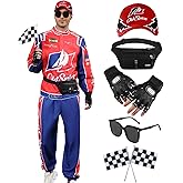 kakufunny 7 Pcs Race Car Driver Costume Adult Halloween Costume Racing Jumpsuit Full Cosplay Set Racing Costume