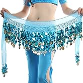 WEKIOOBON Belly Dance Hip Scarf, Sweet Belly Dance Skirt Wrap Performance Bling Sequins Coins, Belly Dance Costume for Women