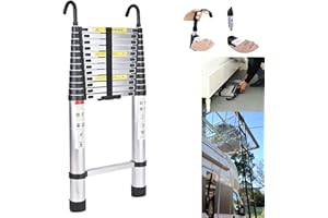DICN 16.5ft Telescoping Ladder, Straight Portable Telescopic Extension Ladder with Hook 300LBS Capacity, Heavy Duty Aluminum, for Outdoor and Indoor
