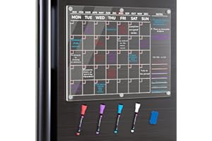 Guass Acrylic Magnetic Dry Erase Board for Fridge - 12” x 16” Whiteboard Fridge, Monthly Calendar Clear with 4 Color Markers, Eraser Kitchen Home