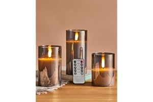 Stmarry Glass Flameless Candles with Remote and Timer, Flickering Real Wax LED Pillar Candles Battery Operated with 3D Flicke