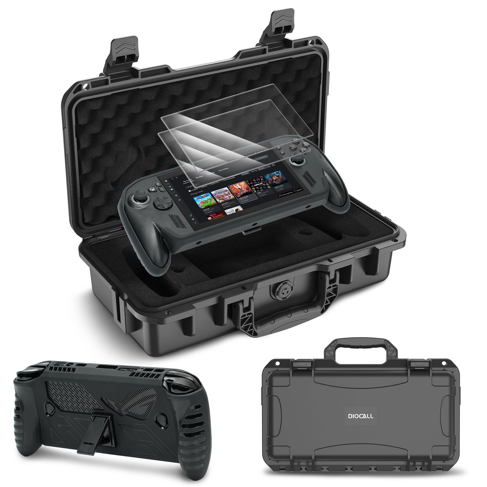 Diocall 3 in 1 Accessories Kit for Rog Xbox Ally X/Rog Xbox Ally, Accessories Bundle Include Hard Carrying Case, Protective Sleeve Cover and 2 Tempered Glass Screen Protectors
