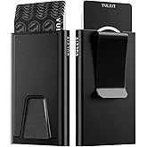 VULKIT Slim Card Wallet with Money Clip, Metal POP UP Credit Card Holder RFID Blocking, Black