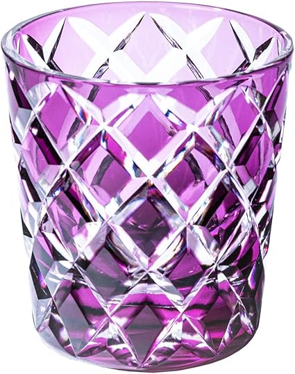 Amazon クリスタル江戸切子 矢来紋 オールドグラス 紫 Tb5136 16 桐箱入り 太武朗工房直販 日本製 太武朗工房 ロック グラス