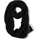 elzama Infinity Loop Solid Color Scarf With Hidden Zipper Pocket For Women - Lightweight Travel Neck Wrap