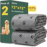 JERIA 2 Pack 72"x 72" Waterproof Non Slip Wee Wee pad,Reusable Washable Pee Pads for Dogs,Absorbent and Leakproof Training Mats for Potty, Bed, Sofa, Potty Training