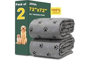 JERIA 2 Pack 72"x 72" Waterproof Non Slip Wee Wee pad，Reusable Washable Pee Pads for Dogs，Absorbent and Leakproof Training Mats for Potty, Bed, Sofa, Potty Training