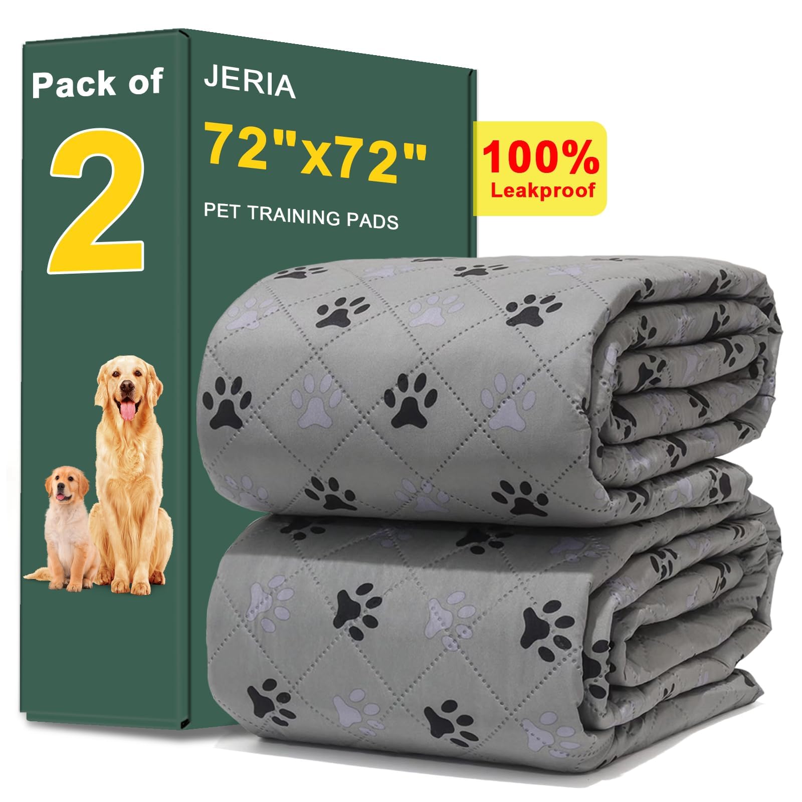 Photo 1 of JERIA 2 Pack 72"x 72" Waterproof Non Slip Wee Wee pad?Reusable Washable Pee Pads for Dogs?Absorbent and Leakproof Training Mats for Potty, Bed, Sofa, Potty Training