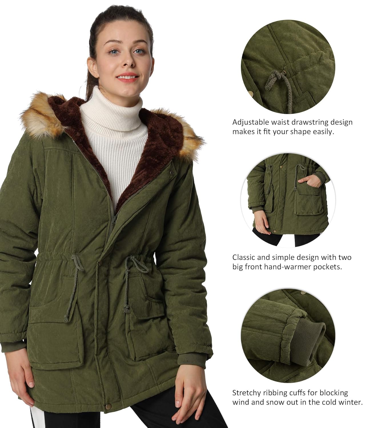 womens winter coats with fur trim hood