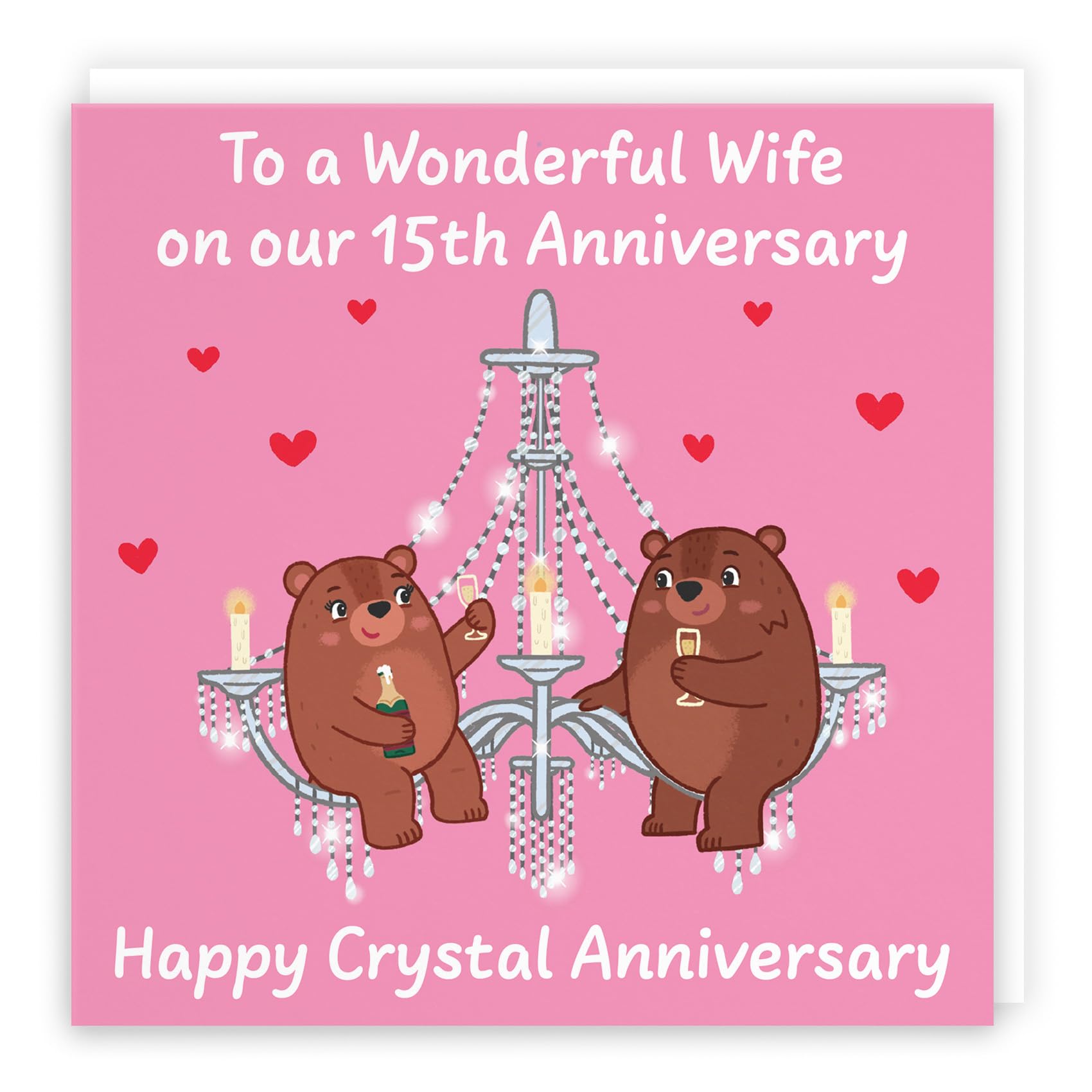 Hunts England - Wife 15th Anniversary Card - Crystal Anniversary - 15 Years - Cute Fun Bears Card - Love Story Collection