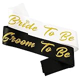 Bride and Groom to Be Sash Set, White and Black