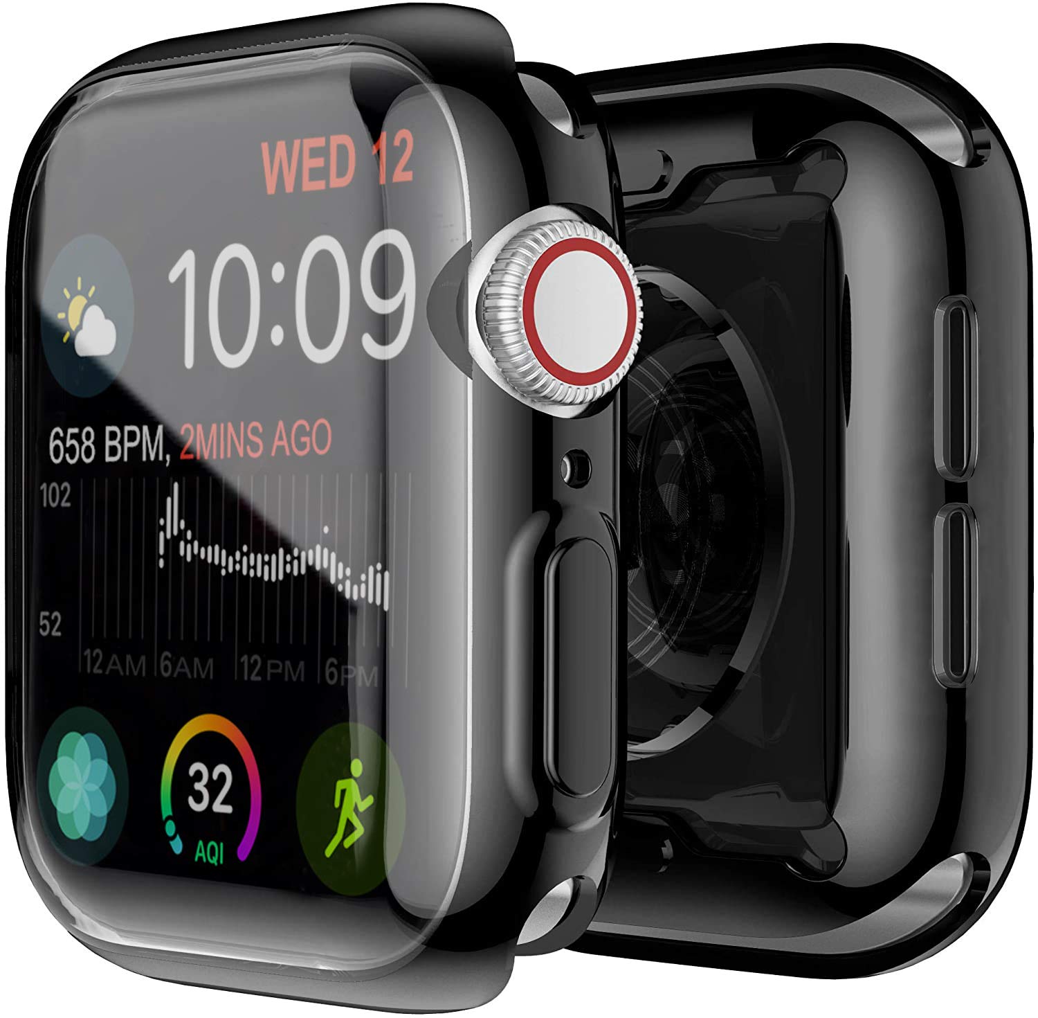 Yolin [2-Pack] All-around TPU Screen Protector Compatible with Apple Watch Series 6/5 / 4 / SE3 / SE2 / SE 44mm, Soft Protective Case For iwatch 44mm (1 Black + 1 Transparent)