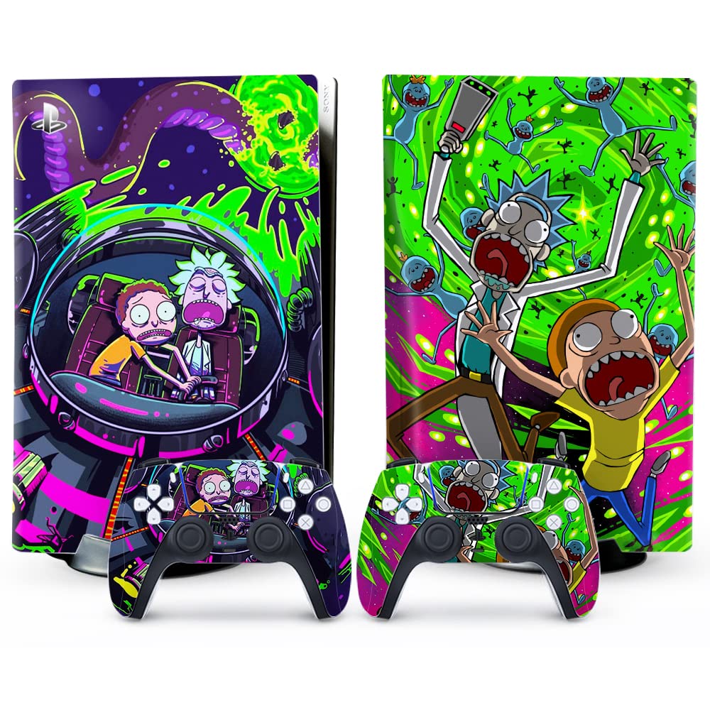 Toxxos PS5 Skin Disc Edition Anime Console and Controller Vinyl Cover Skins Wraps for PlayStation 5 Disc Version CD-ROM Version Purple and Green