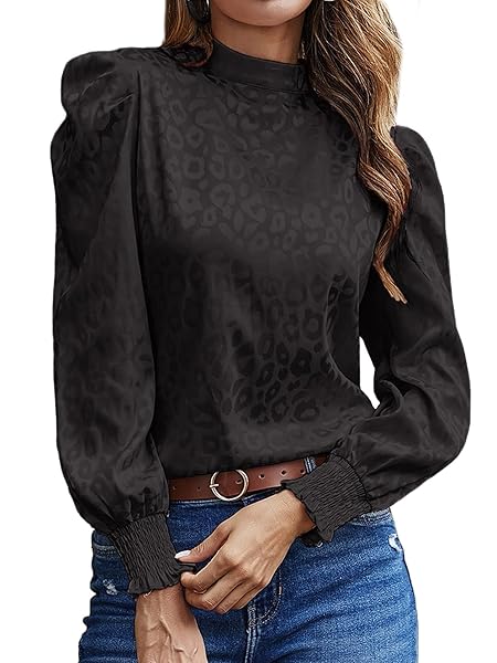 LYANER WOMEN’S SATIN MOCK NECK PUFF LONG SLEEVE...