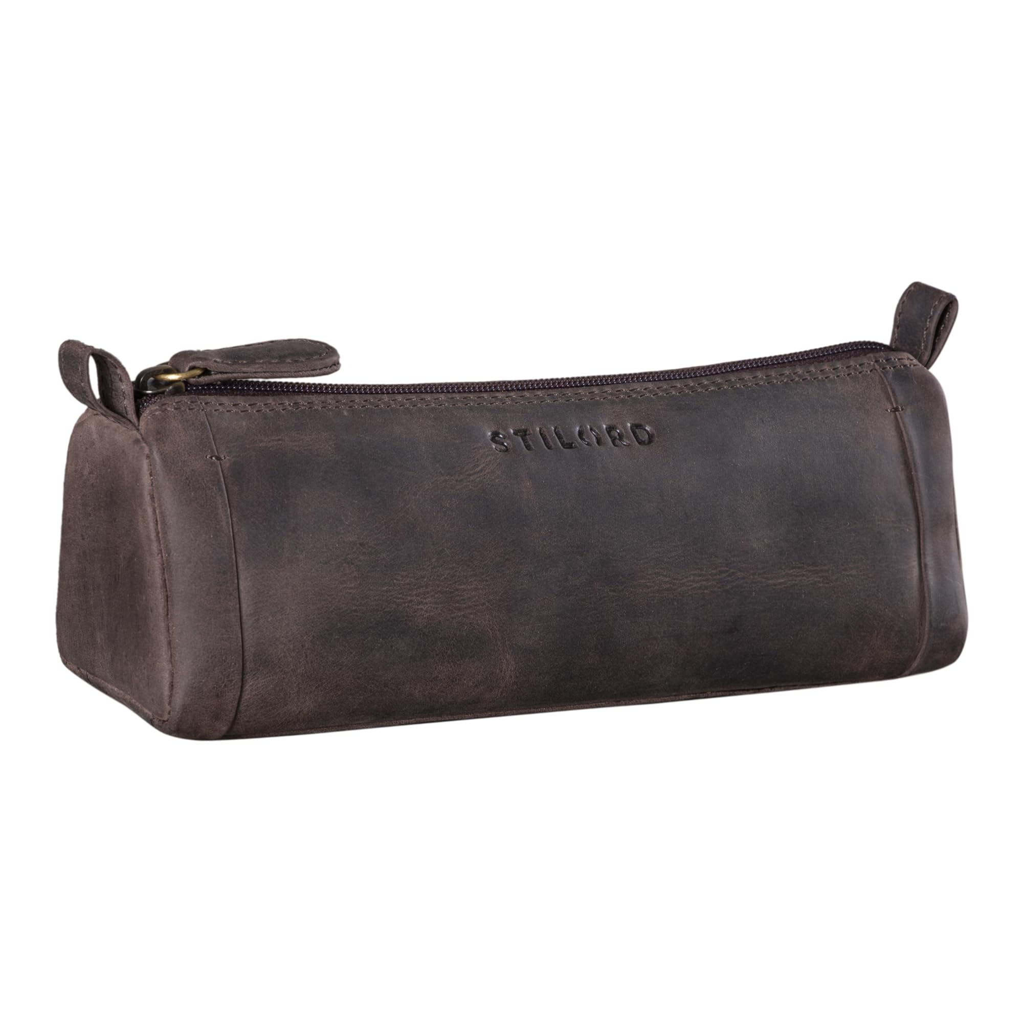 STILORD "Freddie" Vintage Leather Pencil Case Classic Pen Pouch for Women Men Stationary Slim Pen Holder Pen Sleeve Brush Case in Genuine Leather Colour:Dark - Brown