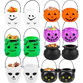FOIMAS 14 Pack Mini Halloween Candy Cauldron,Pumpkin Ghost Candy Bucket Holder with Handles for Trick or Treat Halloween Party Favor Home Decoration Supply