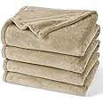 PHF Ultra Soft Fleece Blanket Queen Size, No Shed No Pilling Luxury Plush Cozy 300GSM Lightweight Blanket for Bed, Couch, Chair, Sofa Suitable for All Season, 90" x 90", Khaki