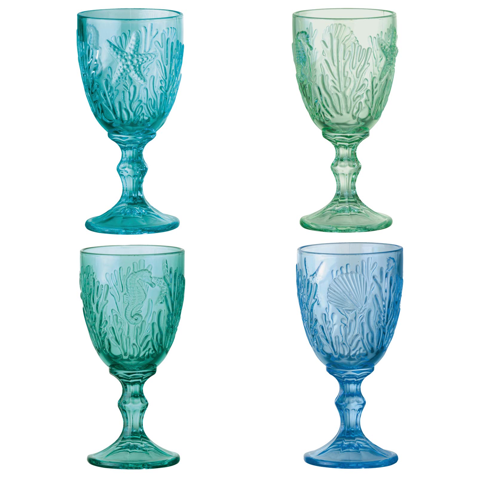 Artland Marine Goblets Set of 4, Glass, Multi-Coloured, 250ml Capacity, Goblet Glass