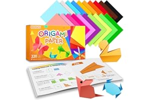 GAGANIU Origami Paper, Double Sided Color Origami Paper kit, 220 Sheets Multicolor Square Easy fold paper with Origami manual