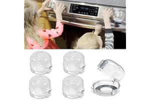 HUGGFUL Oven Knob Covers for Child Safety 5 Pack, Clear Stove Knob Safety Covers & Gas Stove Locks, Heat-Resistant Adhesive, Double-Key Baby Proof Covers for Gas/Electric Burners,Childproof Protector for Kids
