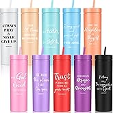 Willinglong 10 Pcs Christian Tumblers Bulk for Women Bible Verse Tumbler Bulk Plastic 16 oz Inspirational Religious Water Bottle with Lid and Straw for Church Women Men (Colorful)