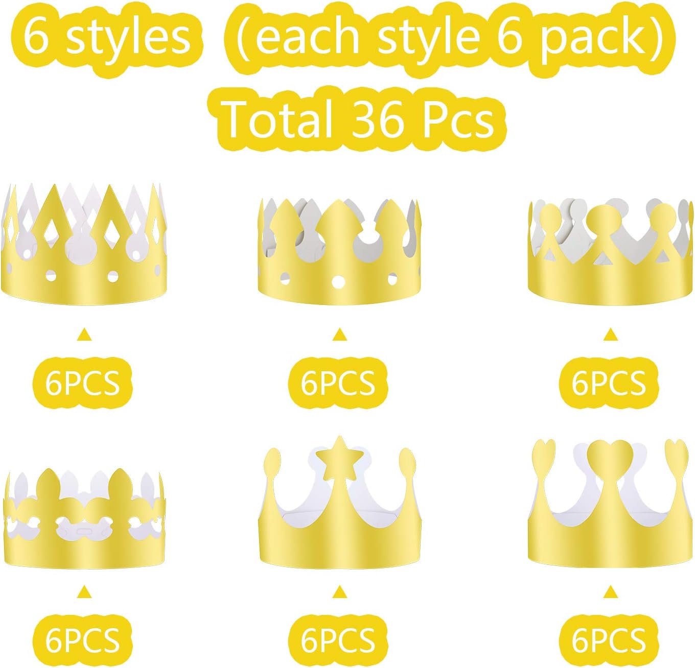 TUPARKA 24 Pcs Paper Crown Golden King Crowns Gold Foil Party Crown Hat Cap for Birthday Celebration Baby Shower Photo Props (6 Styles) - Image 4