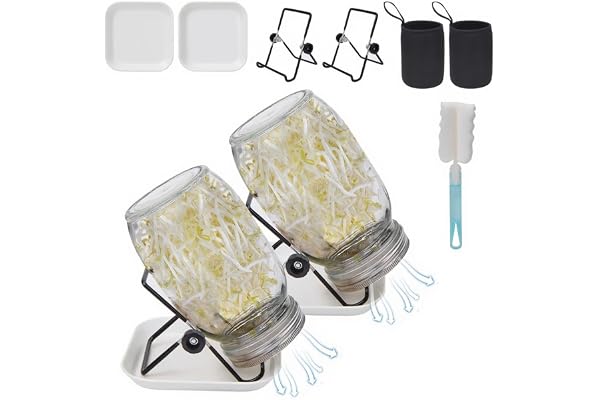 Toowood 2Pack Sprouting Kit,1000ml Sprouting Jar with Mesh Lids and Stands, Microgreens Growing Kit, Broccoli Sprouts Seeds S
