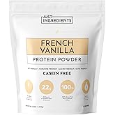 JUST INGREDIENTS French Vanilla Protein Powder – 30 Serving Bag – Grass-Fed Whey & Plant Protein Blend with Real Vanilla Bean – Sweetened with Coconut Sugar & Monk Fruit, Non-GMO, Gluten-Free