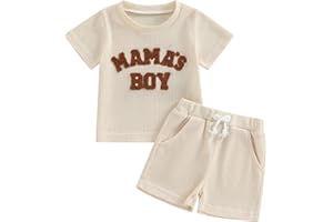 Blotona Embroidery Baby Boy Clothes Summer Short Sleeve Little Dude Print T-Shirt Tops Shorts Set Waffle Knit Outfit