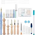 35Pcs Punch Needle Tool with 11 Different Size Needles,Adjustable Punch Needle Kits Adults Beginner,Wooden Handle Needle Punch Kit,Embroidery Needles,Punch Needle Set with Storage Box