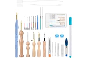 35Pcs Punch Needle Tool with 11 Different Size Needles,Adjustable Punch Needle Kits Adults Beginner,Wooden Handle Needle Punc