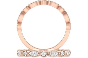 INSPEREZA NEW YORK Inspereza 1/10 Carat 10kt Gold Round Diamond Petite Milgrain Wedding Anniversary Stackable Band. (H-I Color, I2-I3 Clarity)