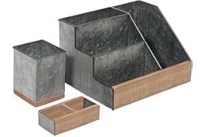 HBCY Creations Rustic Galvanized Desk Organizer Set, 3 Piece Rustic Mail Organizer for Desktop - Great for Rustic or Industrial Home Decor.