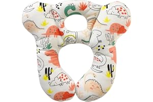 DEEZOMO Baby Travel Pillow, Head and Neck Support Cushion for Car Seat - Newborn Neck Pillow for Pushchair,Car Seat,Travel (Red Dinosaur)