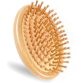 Bamboo Hair Brush, Wooden Scalp Massage Comb Portable Anti-Static Hairbrush with Air Cushion and Round Ball Bristles, Mini Tr