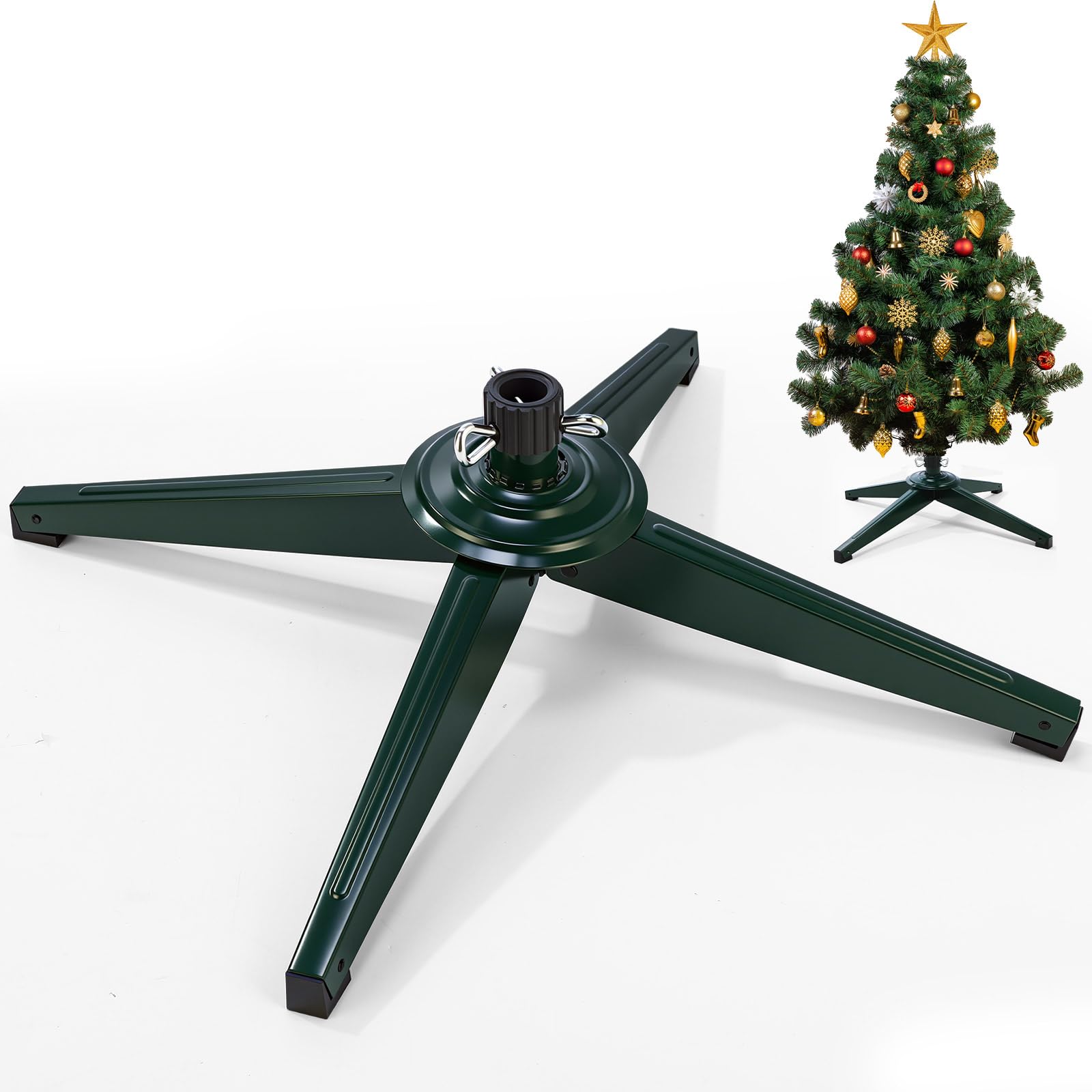 Photo 1 of Hortsun Christmas Tree Stand Base for Artificial Tree Portable Iron Metal Holder, Fits up to 7 FT Xmas Fake Trees with 0.87 inch Diameter Pole or Less Foldable Stand for Christmas Party Decoration