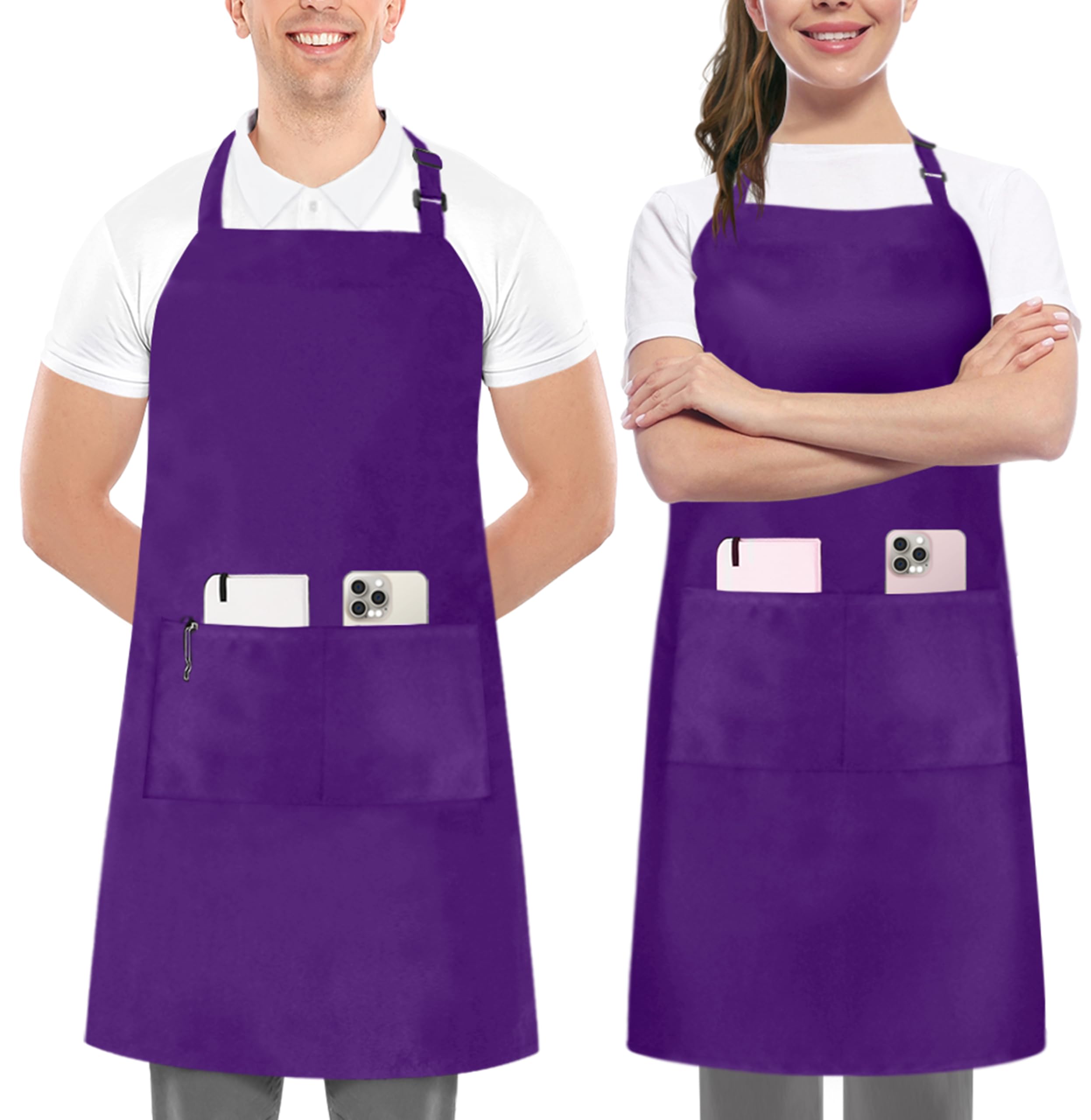 Utopia Kitchen 2 Pack Purple Bib Aprons with Extra Long Ties