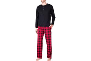 SLEEPHERO Men’s Pajama Set Pajamas For Men 2 Piece PJ Set with Cotton Knit Men Pajama Pants and Long Sleeve Henley T-Shirt
