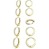 BESTEEL 5 Pairs Small Sterling Silver Post Hoop Earrings Set for Women Lightweight Tiny Huggie Hoops Silver Plated Mini Cartilage Earrings Pack Hypoallergenic Ear Piercing Christmas Gifts