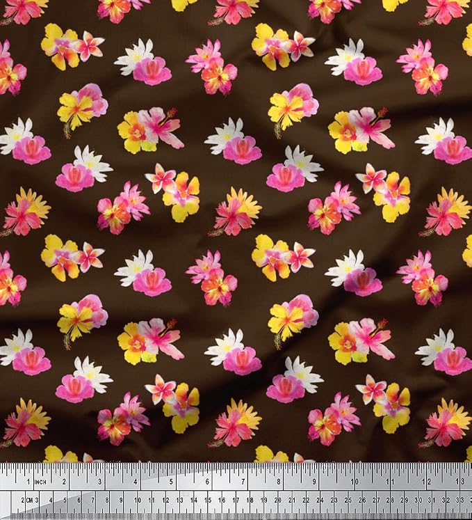 Soimoi Viskose-Stoff 1 Meter – Blumen-Druck Pfingstrose/Tulpe, 42 Zoll Breit, Für Kleidung & Deko