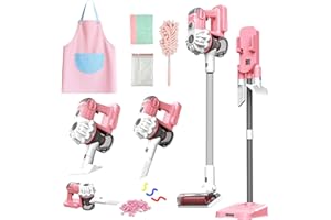 SMILESSKIDDO Kids Vacuum That Really Works - 3-in-1 Toy Vacuum with Real Suction, Apron, Cleaning Cloth, Duster & Colorful Beads, Toddler Cleaning Toy Set, Housekeeping Toy Gifts for Girls & Boys