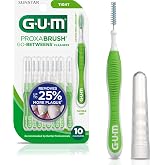 GUM Proxabrush Go-Betweens Tight Interdental Brushes, 10 Count | Triangular soft bristles, Nylon-coated wire safe for braces &amp; implants, Reusable with breathable travel cap, 10 days of use
