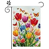 Spring Tulip Floral Garden Flag Colorful Flower Welcome Yard Outdoor Flag Double Sided 12x18 Inch
