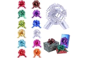 TIADYBOW 12Pcs Mixed Color Pull Bow Wrapping Pull Bow Ribbon Pull Bows for Wedding Baskets,6 Inches Diameter Gift Bows, Large Bows for Presents (Style5, 12Pcs)