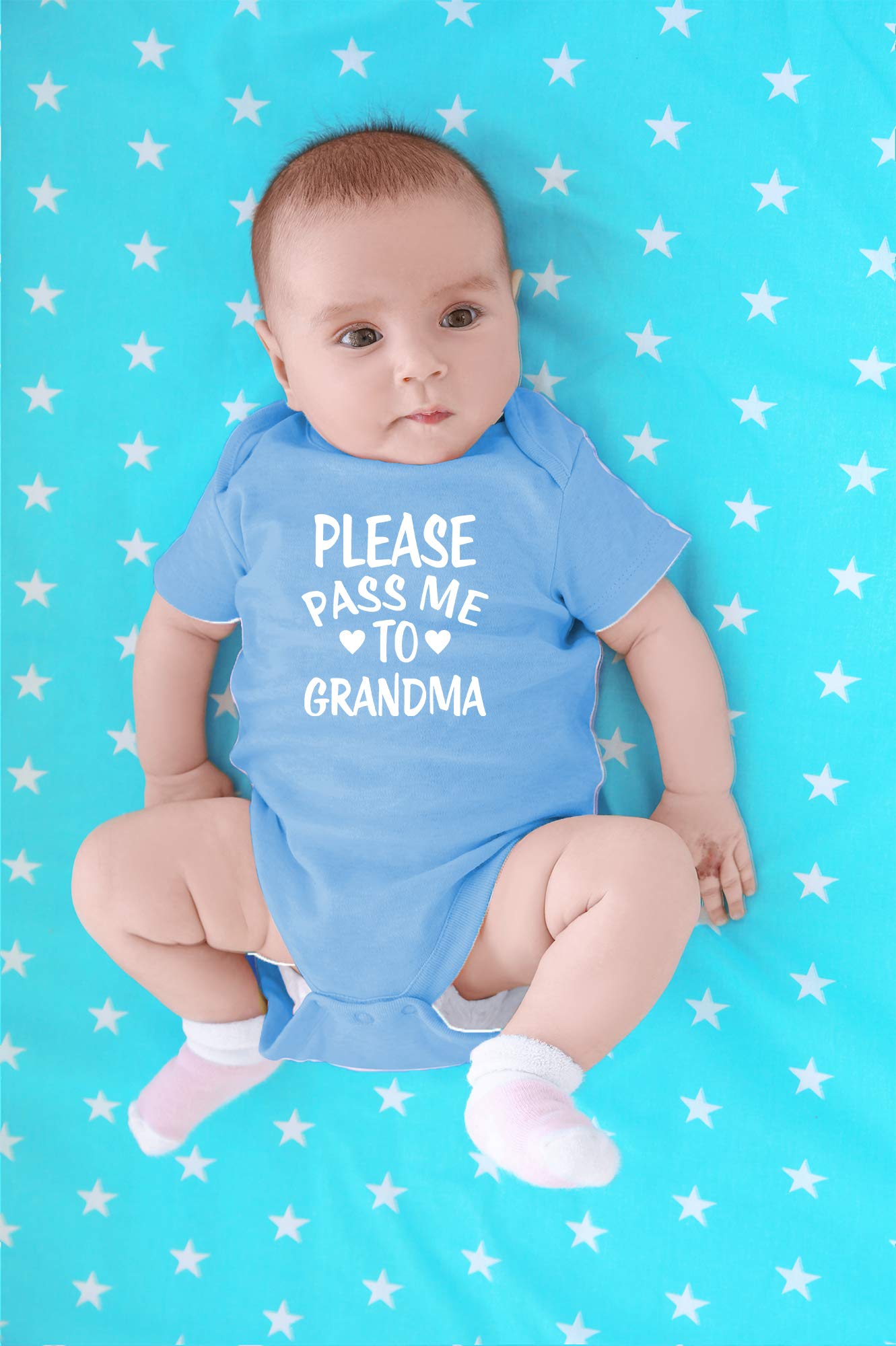 CBTwear Please Pass Me To Grandma Baby Bodysuit Funny Infant Outfit Cute Newborn Clothes Unisex Romper (6 Months, Light Blue)