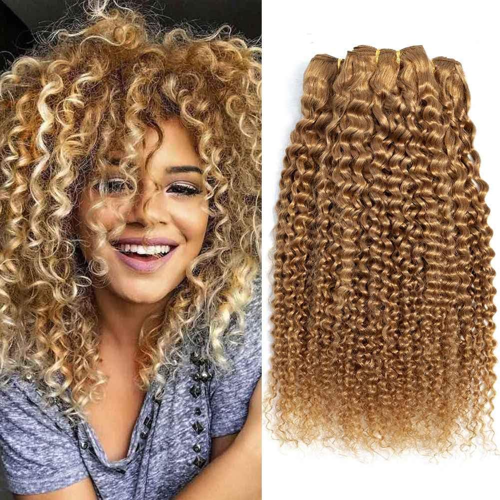 Ombre Brazilian Deep Wave Human Hair Brazilian Virgin Curly Human Hair Extensions Blonde KinkyCurly Hair Bundles 100% Human Hair Bundles 27# Curly Hair Bundles(10"12"14")