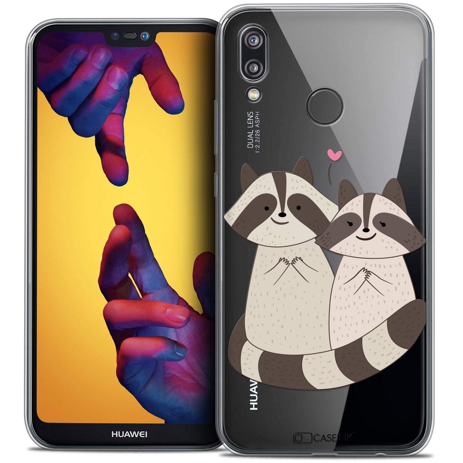 Caseink Case for Huawei P20 Lite (5.84) Protective Case [Crystal Gel Motif HD Collection Sweetie Design Racoon Love - Flexible - Ultra Thin - Printed in France]