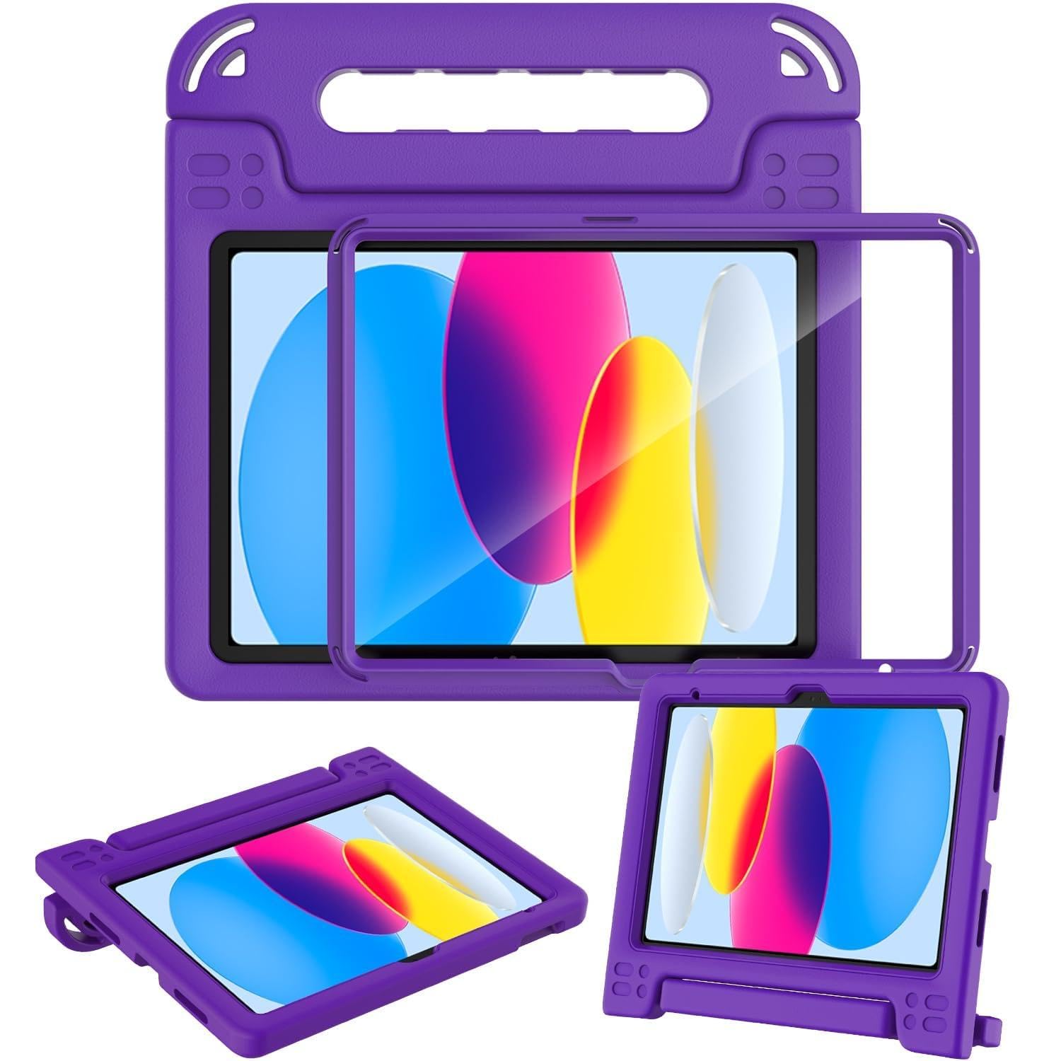 SINSO Case for iPad (A16) 11th Generation 11 Inch 2025/iPad 10th Generation 10.9 Inch 2022, Built-in Screen Protector, Shockproof Light Weight Kids ipad Cover with Handle/Stand, Purple